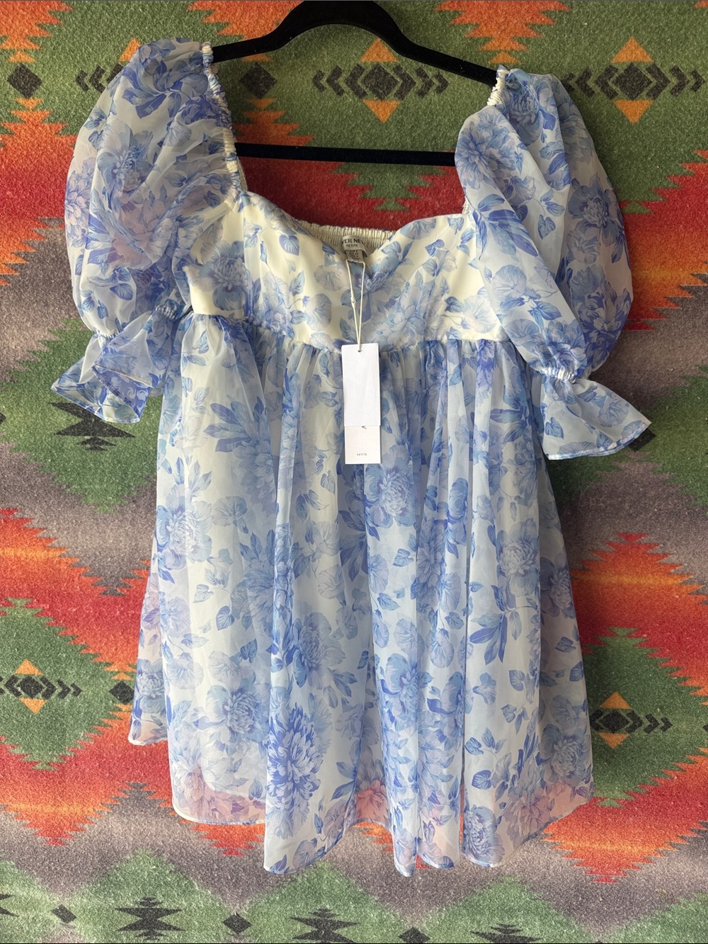 Ever New Blue and White Floral Mini Dress with Puff Sleeves
